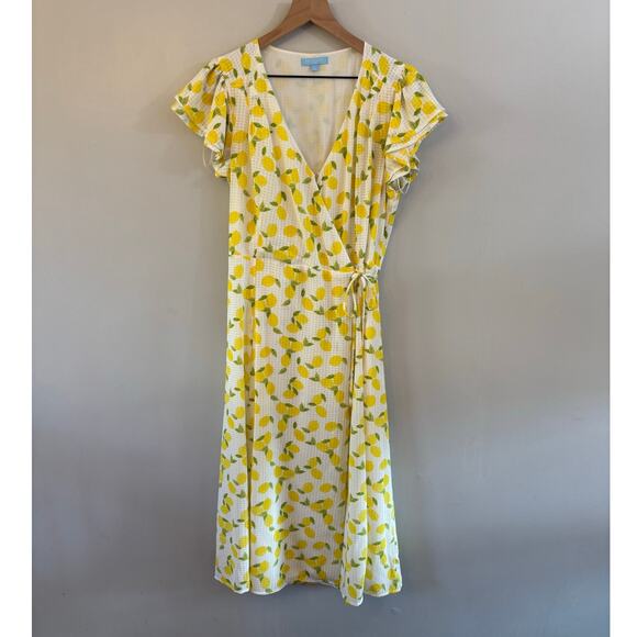 Draper James RSVP Lemon Warp Midi Dress Size Large - Picture 3 of 10